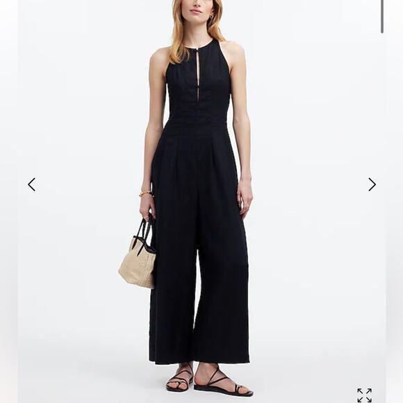 NWT Madewell Seamed Wide-Leg Jumpsuit in 100% Linen Minimalist NP111 Black Sz 6